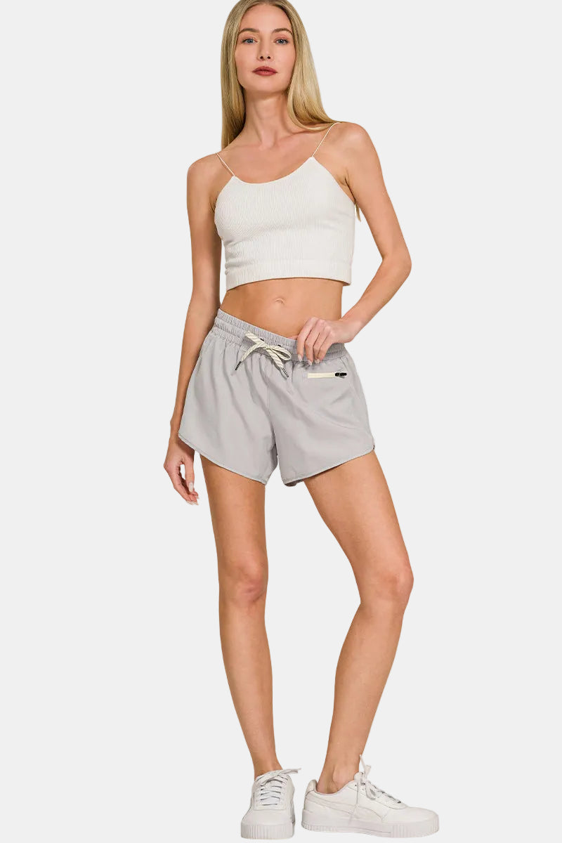 Soft Woven Lined Shorts With Zip Coin Pocket / DUSTY OLIVE
