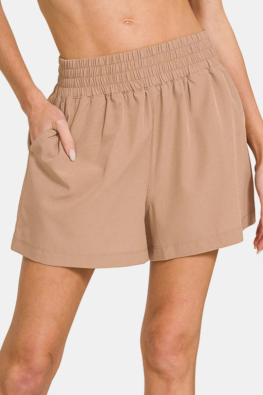 Soft Woven Lined Shorts With Pocket / COCOA