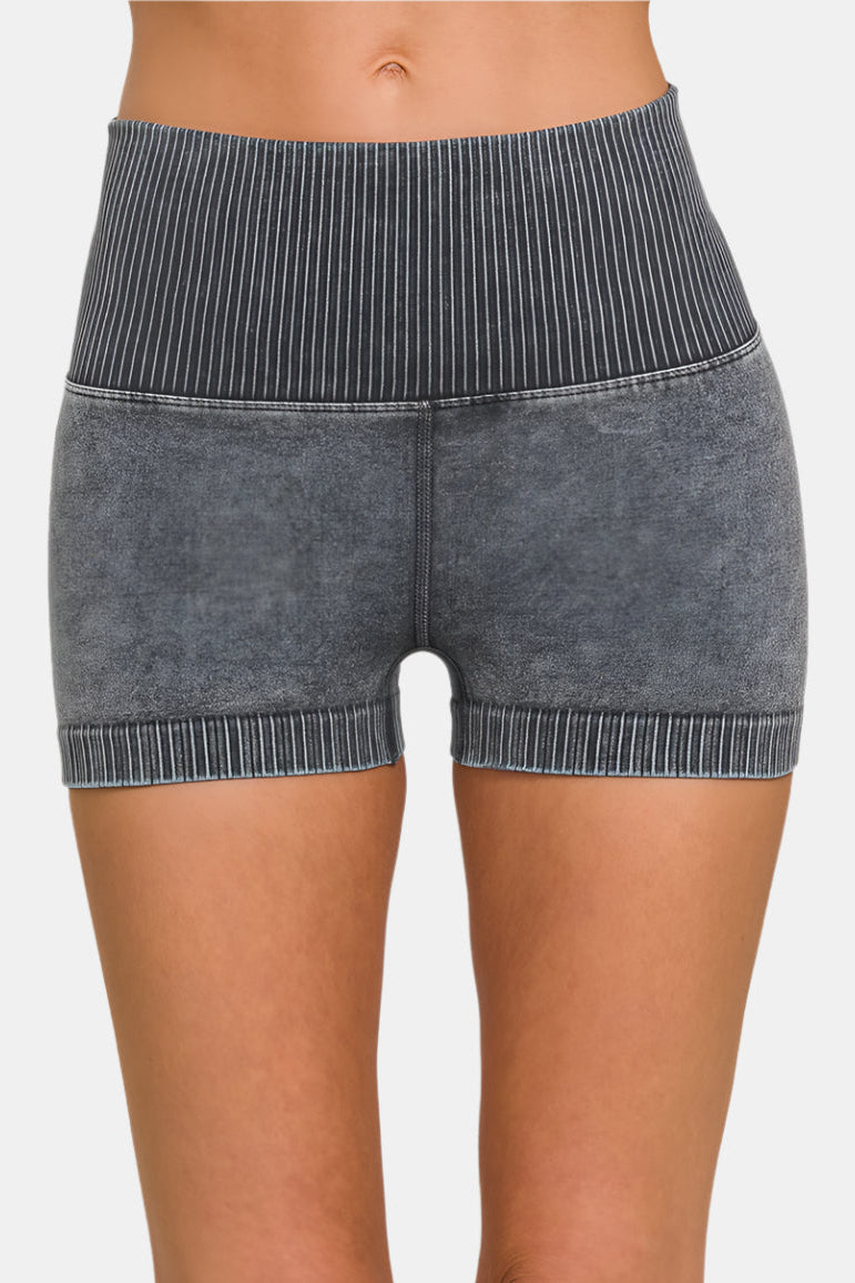 Washed Seamless High Waisted Shorts / ASH BLACK