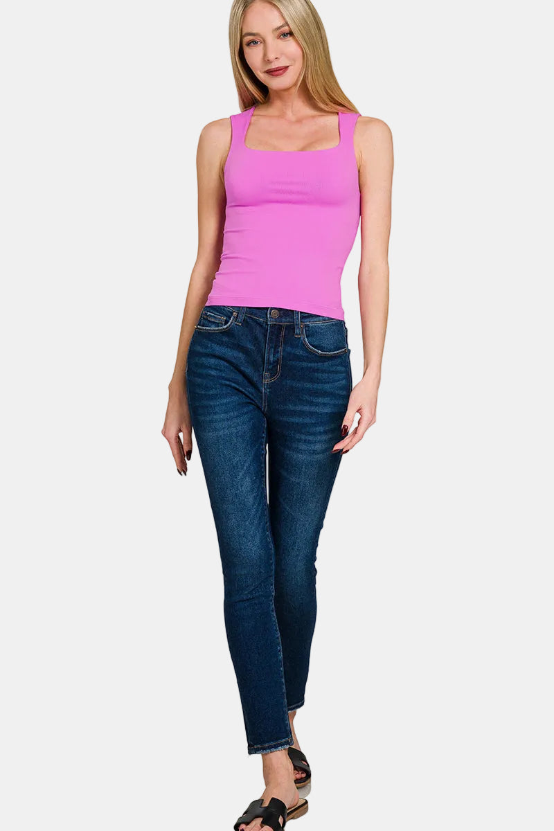 Seamless Double Layered Square Neck Tank Top / RUBY