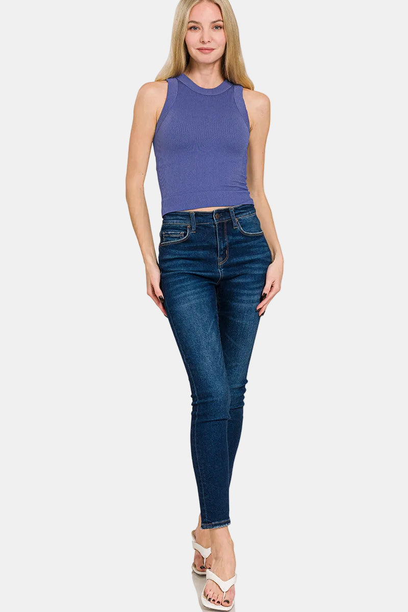 Built In Bra Seamless Crop Tank Top / WHITE