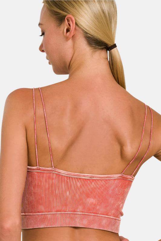 Washed Ribbed Seamless Double Strap Brami / RUST