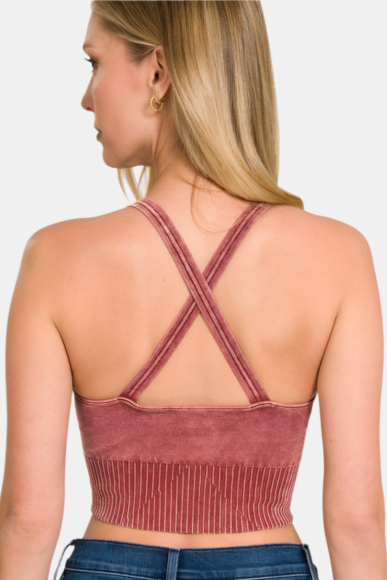 Washed Crisscross Strap Back Seamless Tank Top / SLEET