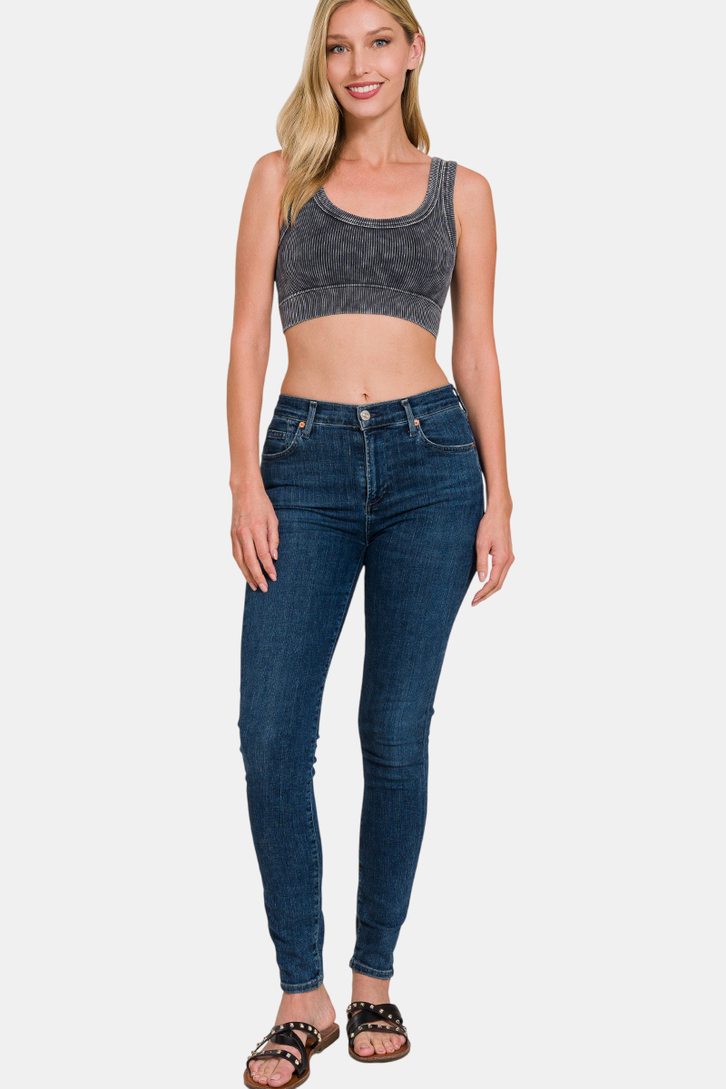 Washed Ribbed Scoop Neck Seamless Tank Top / ASH MOCHA