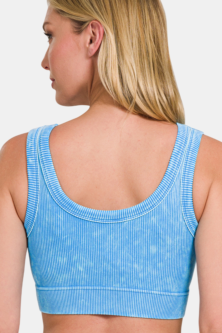 Washed Ribbed Scoop Neck Seamless Tank Top / ASH MOCHA
