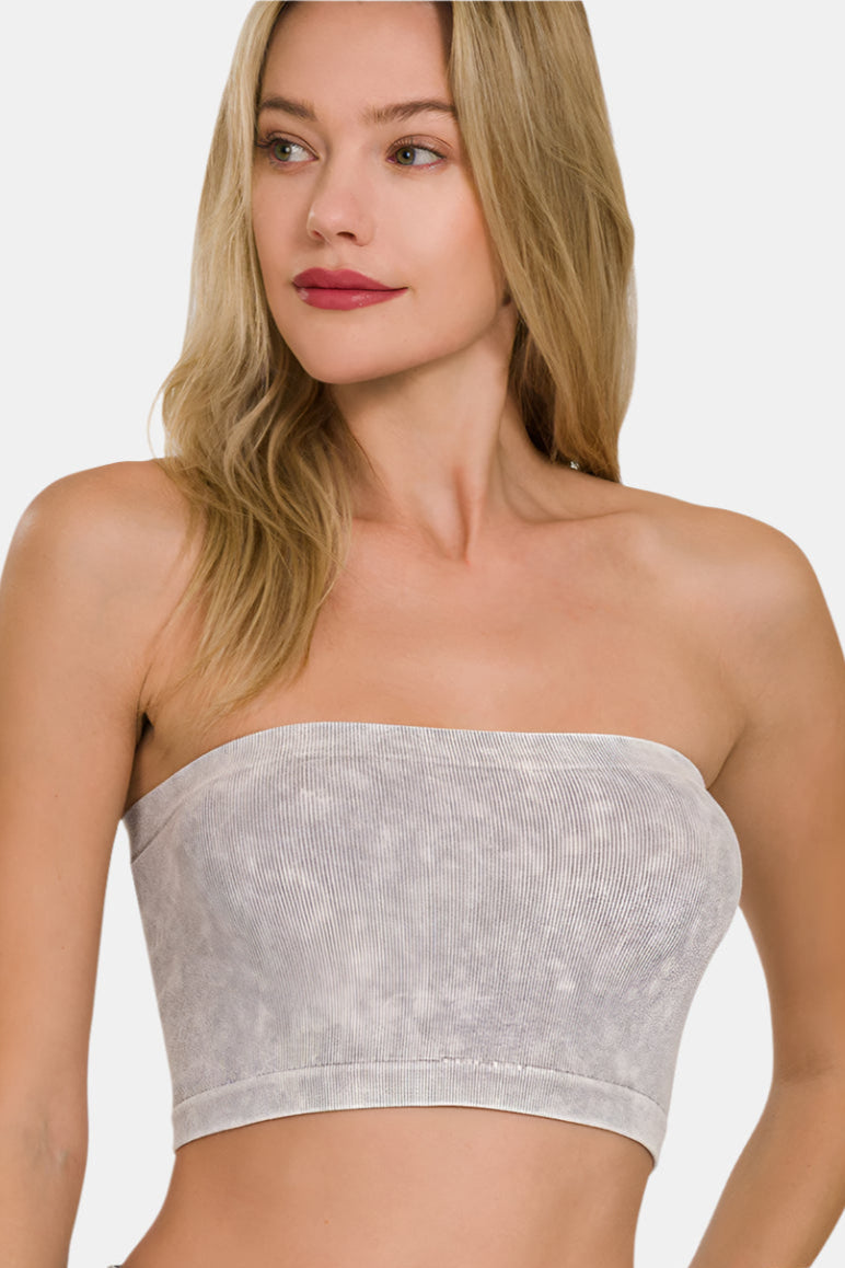 Washed Ribbed Seamless Tube Top / SLEET