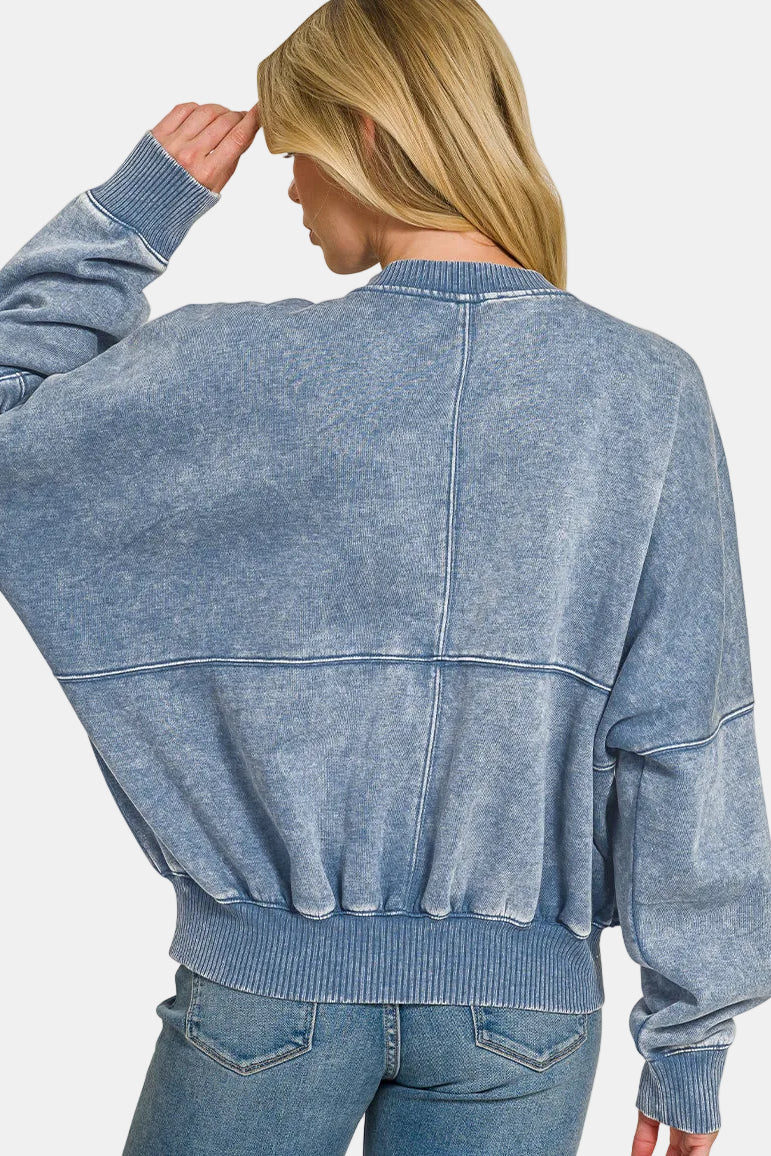 Acid Washed Fleece Jacket / LT OLIVE