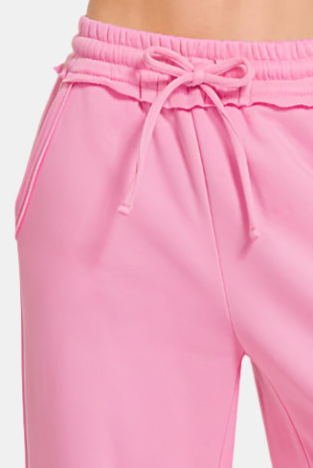 Fleece Exposed Seam Wide Leg Sweatpants / CANDY PINK