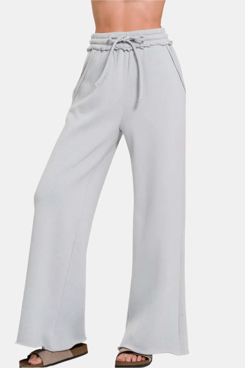 Fleece Exposed Seam Wide Leg Sweatpants / H GREY