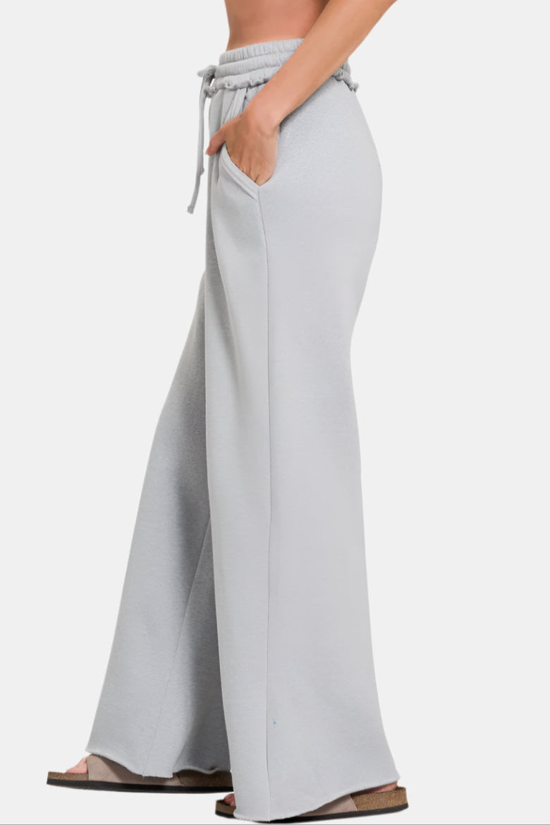 Fleece Exposed Seam Wide Leg Sweatpants / H GREY