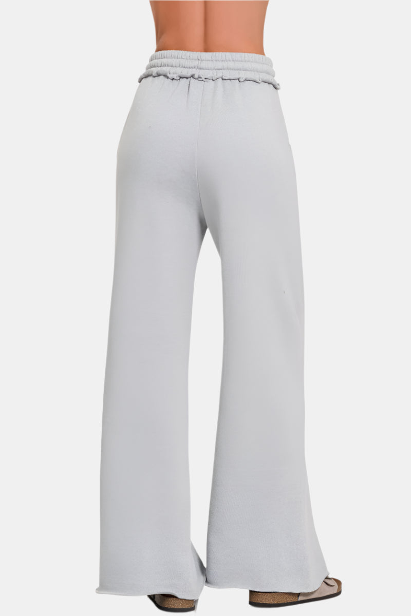 Fleece Exposed Seam Wide Leg Sweatpants / CANDY PINK
