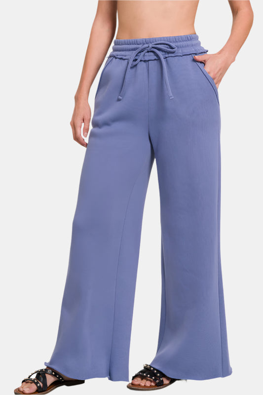 Fleece Exposed Seam Wide Leg Sweatpants / MARLIN