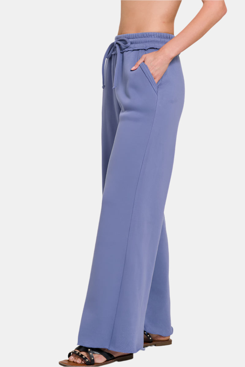 Fleece Exposed Seam Wide Leg Sweatpants / MARLIN