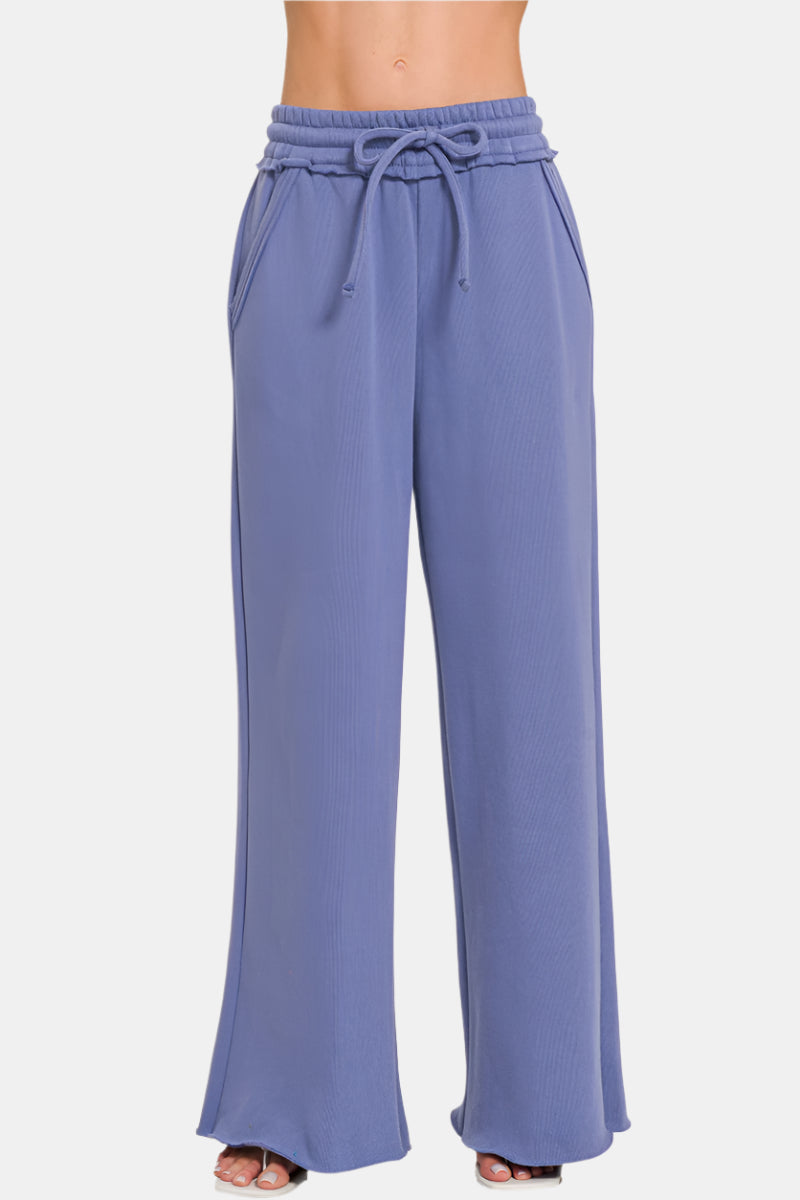 Fleece Exposed Seam Wide Leg Sweatpants / MARLIN