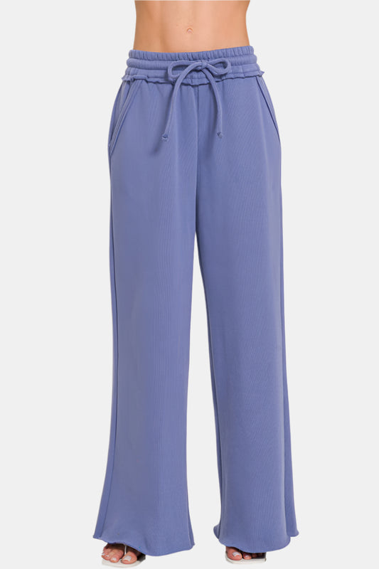Fleece Exposed Seam Wide Leg Sweatpants / MARLIN