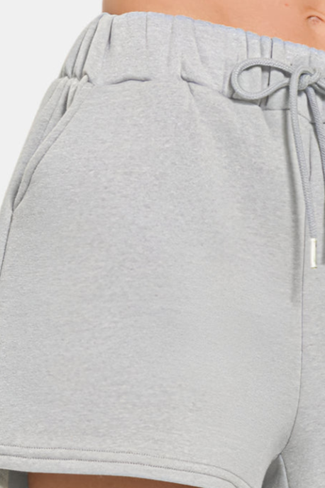 Fleece Drawstring Short Pants With Pockets / H GREY