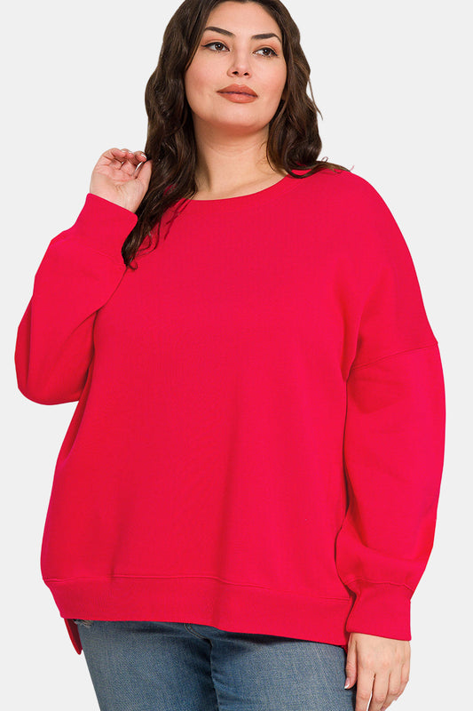 Fleece Hi-Low Boyfriend Sweatshirt with Pockets / RUBY