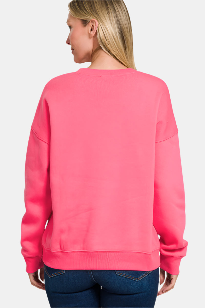 Fleece Drop Shoulder Sweatshirt / BLACK