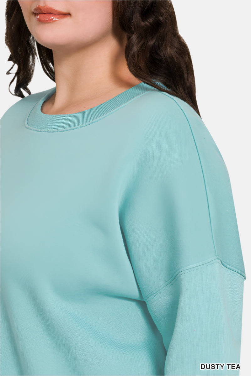 Fleece Drop Shoulder Sweatshirt / BLACK