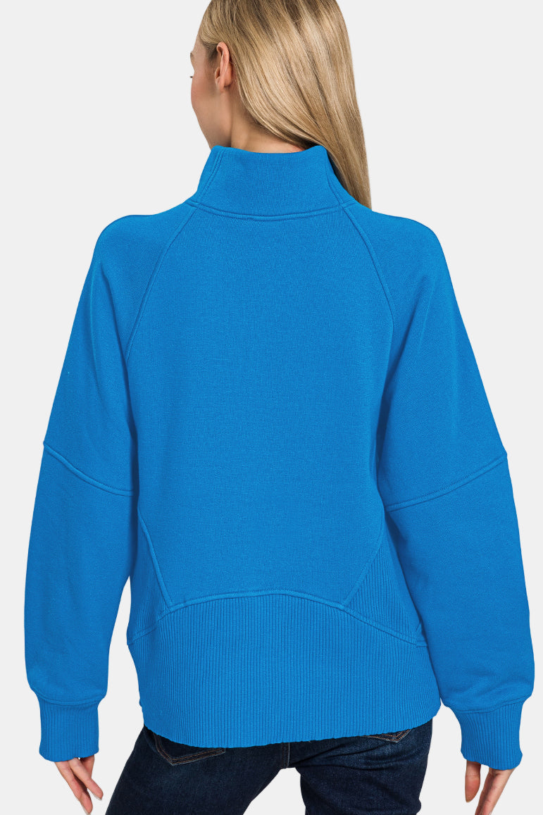 Half Zip Fleece Pullover with Kangaroo Pocket / CABERNET