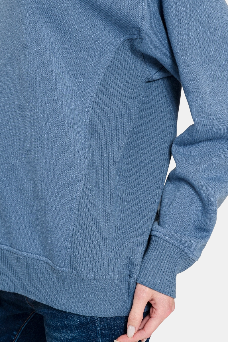 Fleece Round Neck Ribbed Side Raglan Sweatshirt / RUBY
