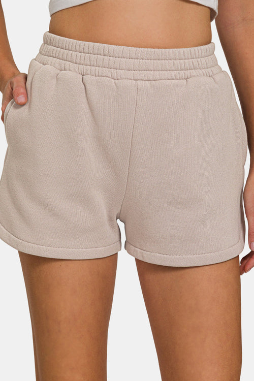 Fleece Long Sleeve Sweatshirt & Dolphin Shorts Set / BROWN