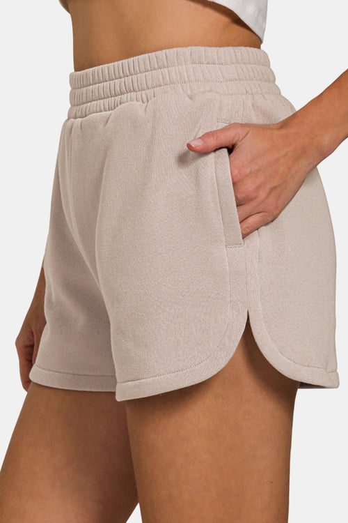 Fleece Long Sleeve Sweatshirt & Dolphin Shorts Set / BROWN