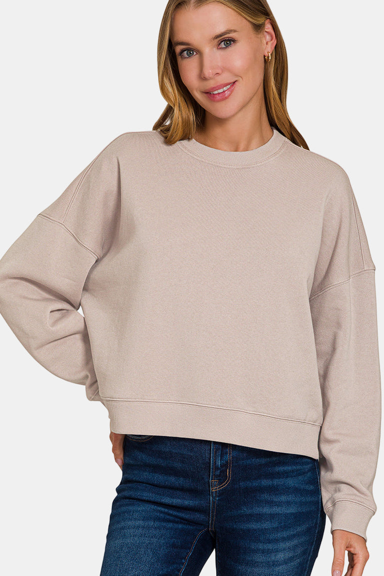 Fleece Long Sleeve Sweatshirt & Dolphin Shorts Set / TAN ROSE