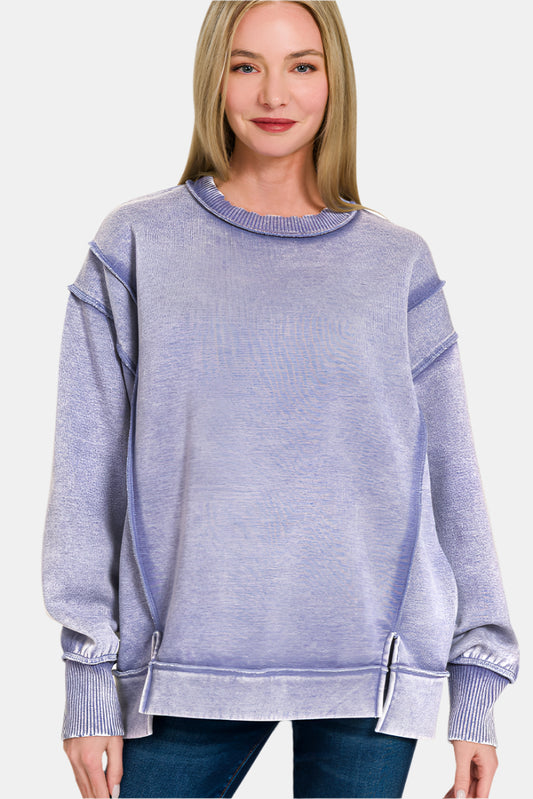 Acid Wash Exposed-Seam Fleece Sweatshirt / MARLIN