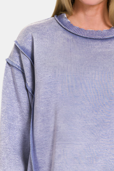 Acid Wash Exposed-Seam Fleece Sweatshirt / MARLIN