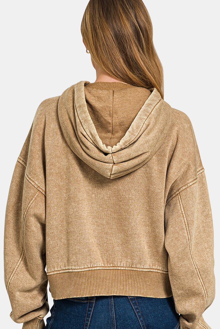 Acid Wash Fleece Hoodie / BLACK