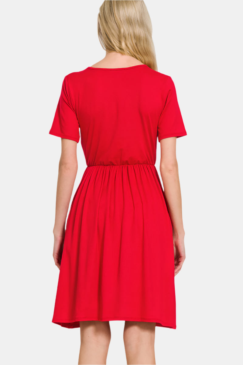 Brushed DTY Buttery Soft Fabric Surplice Dress / LT NAVY