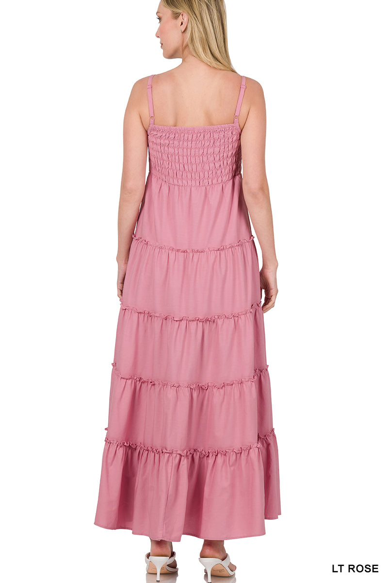 Woven Smocked Top Tiered Cami Maxi Dress