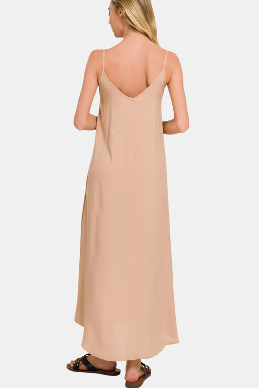 Woven Arc Hem Flowy Cami Dress With Pockets / BRUSH
