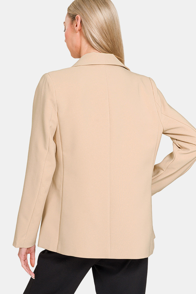 Woven Long Sleeve Blazer With Lining / DK PINK
