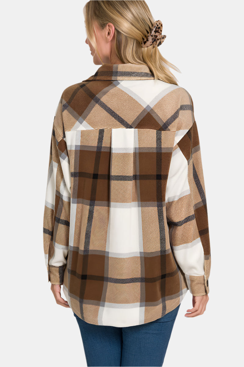 Oversized Plaid Fleece Shacket / HOT PINK