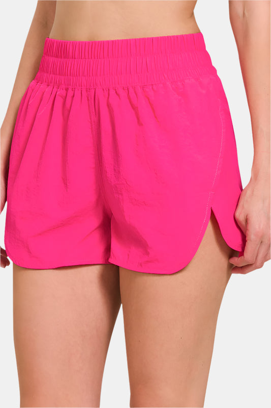 Windbreaker Smocked Waistband Running Shorts / HOT PINK