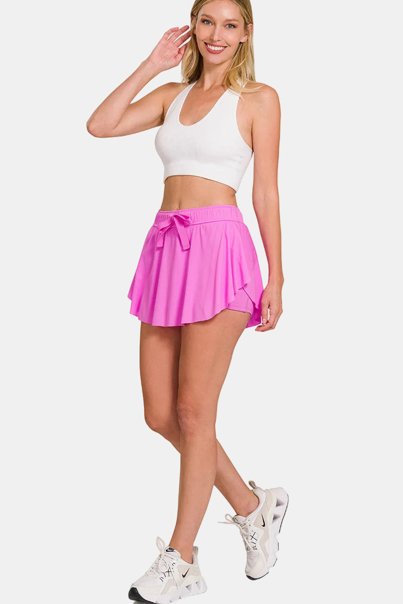 Ruffle Hem Tennis Skirt With Hidden Inner Pockets / LT ROSE