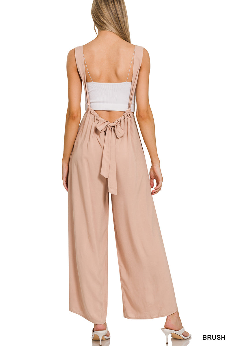 Woven Tie Back Suspender Jumpsuit With Pockets