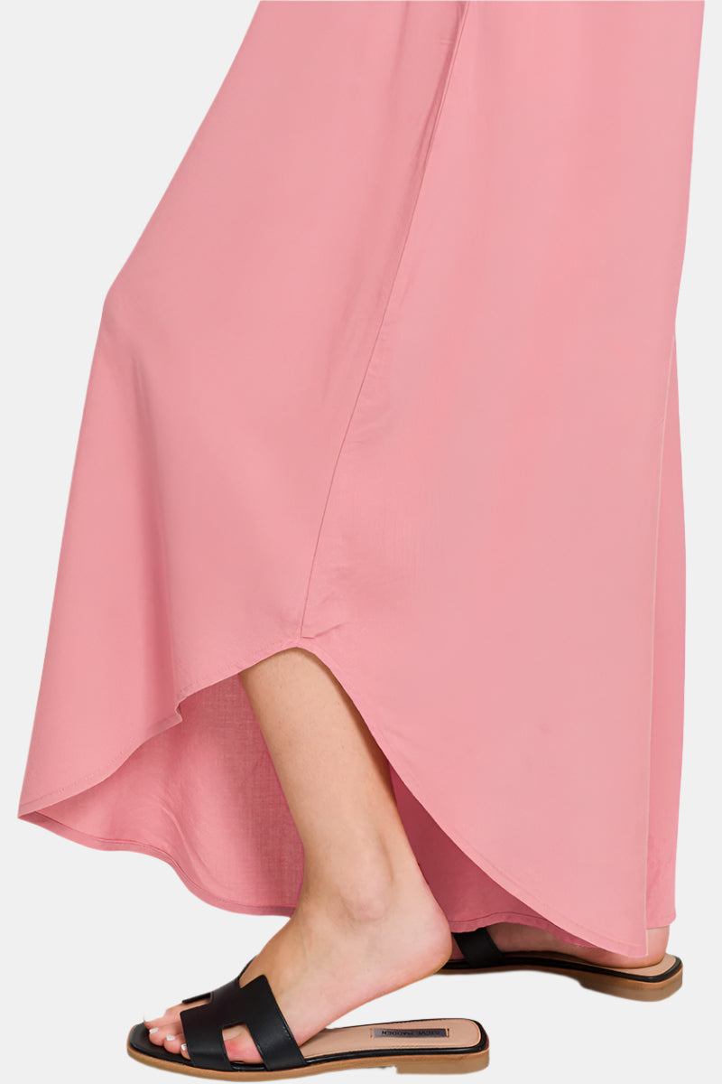 Wide Leg Rayon Challis Jumpsuit / DUSTY BLUE