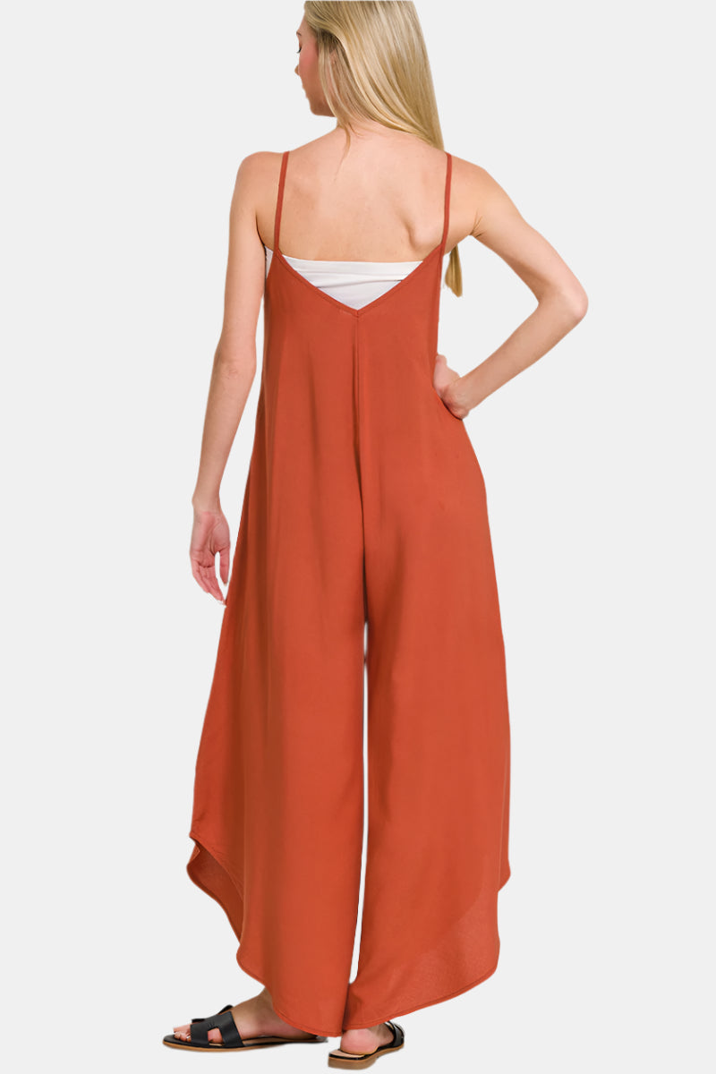 Wide Leg Rayon Challis Jumpsuit / DUSTY BLUE