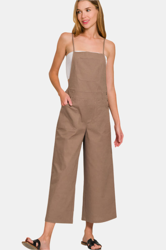 Woven Spaghetti Strap Overalls / MOCHA
