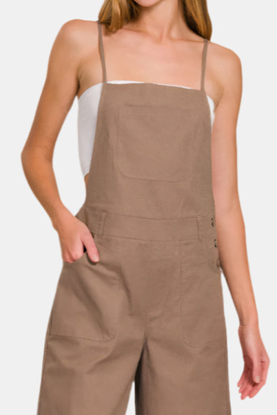 Woven Spaghetti Strap Overalls / MOCHA
