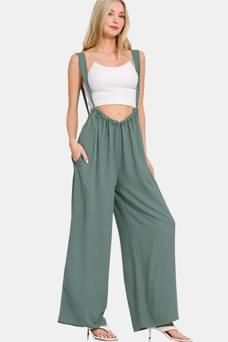 Woven Tie Back Suspender Jumpsuit / ASH JADE