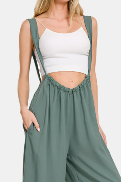 Woven Tie Back Suspender Jumpsuit / ASH JADE