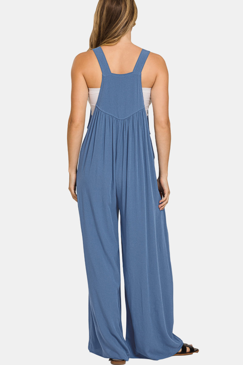 Woven Rayon Crepe Overalls / BLACK