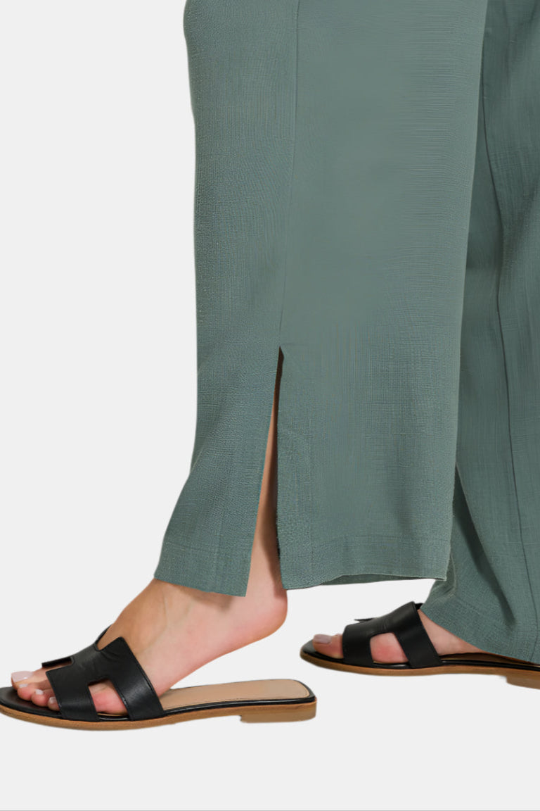 Linen Drawstring Pants With Side Slits / SAND BEIGE