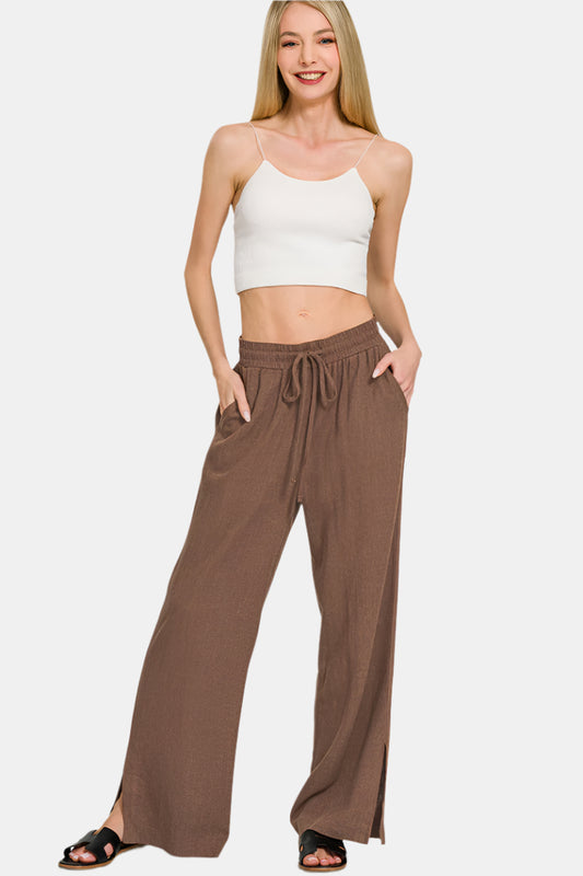 Linen Drawstring Pants / BROWN