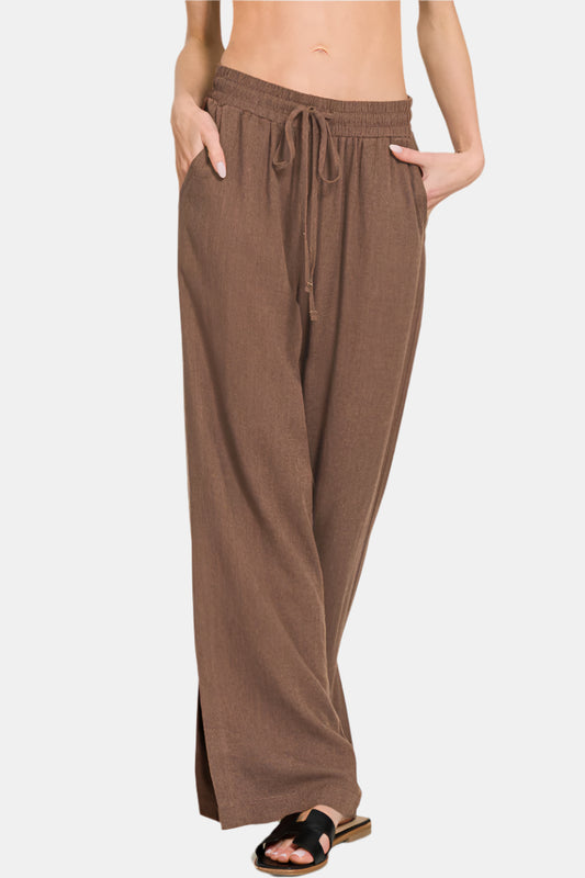 Linen Drawstring Pants / BROWN