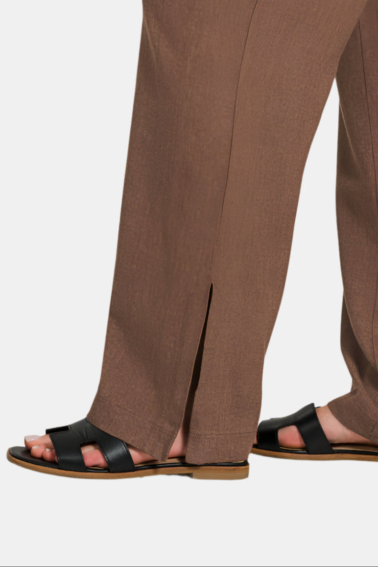 Linen Drawstring Pants With Side Slits / OATMEAL